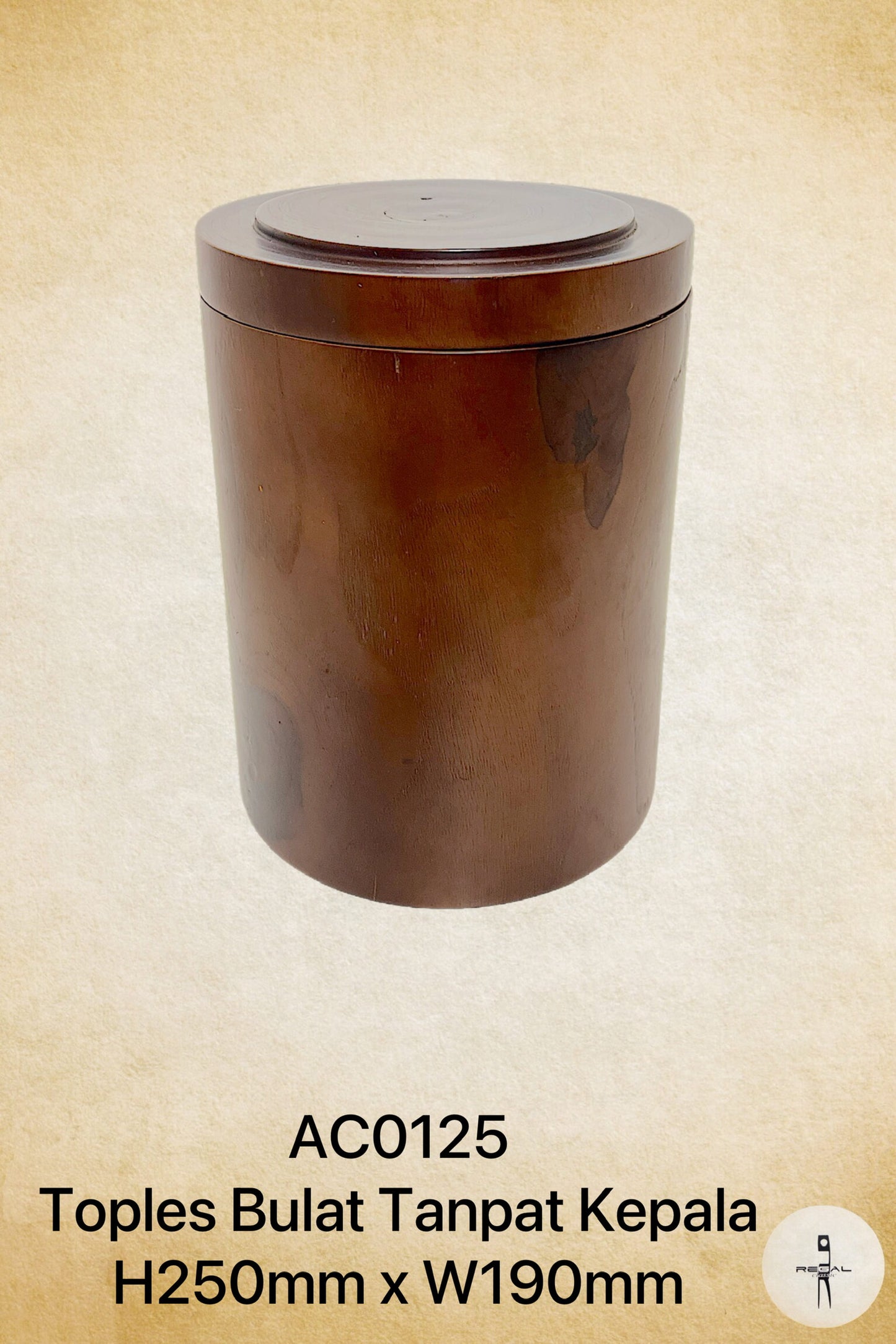 A brown cylindrical box with a lid, made of wood