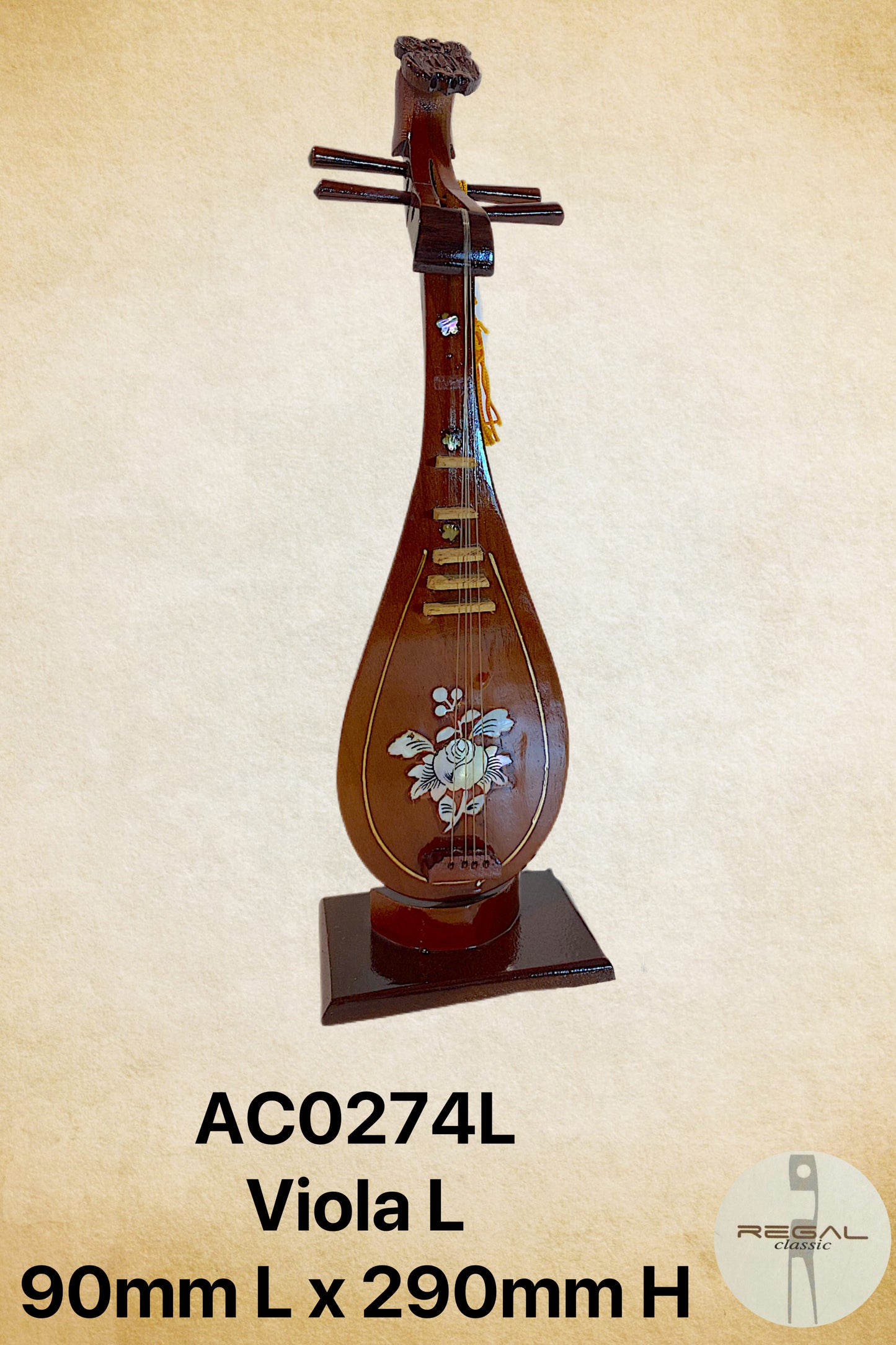 A traditional viola-shaped wooden handcrafted instrument, displayed against a plain background, with no visible strings or soundboard.