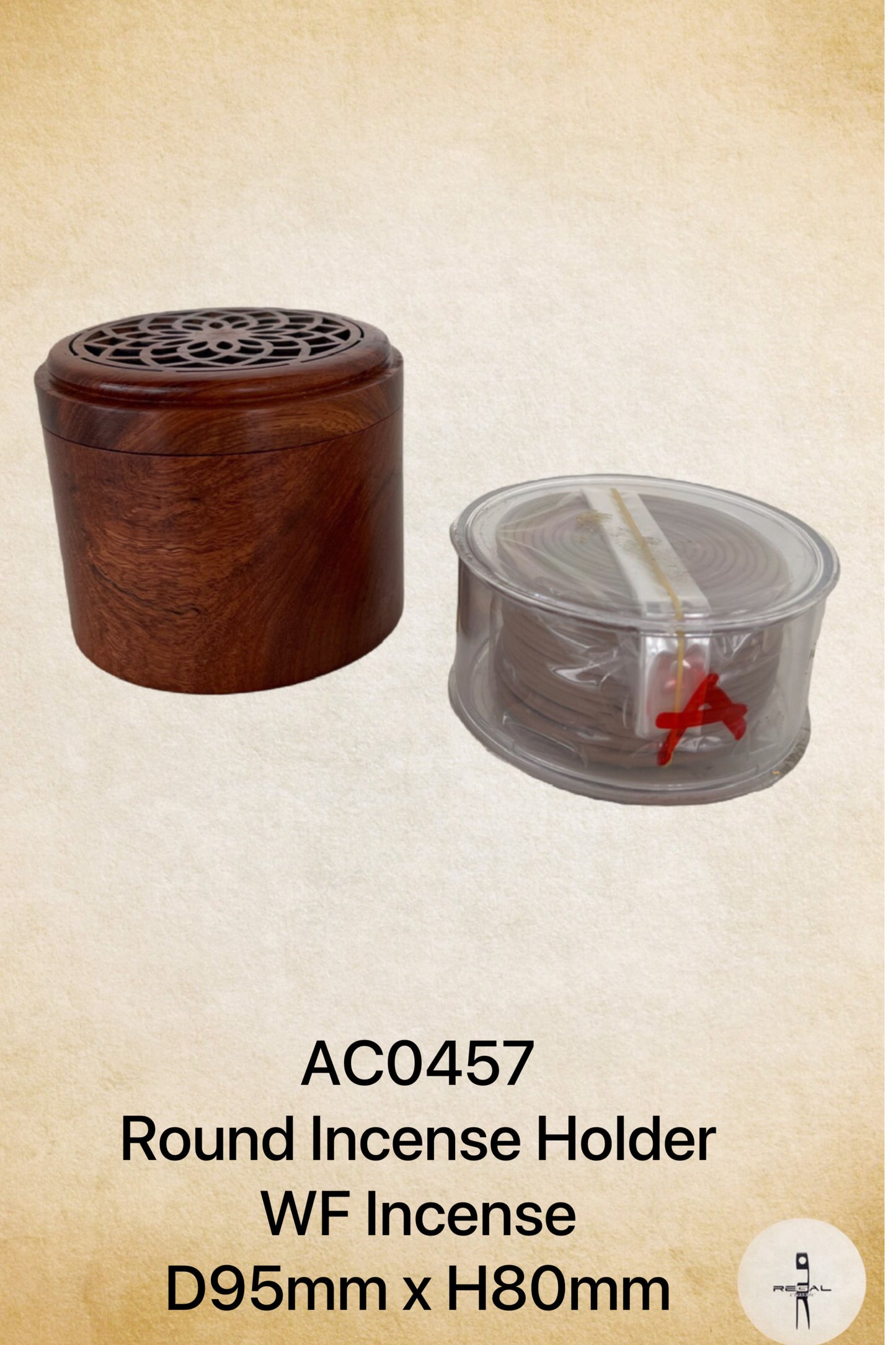 A round wooden incense holder with a clear lid