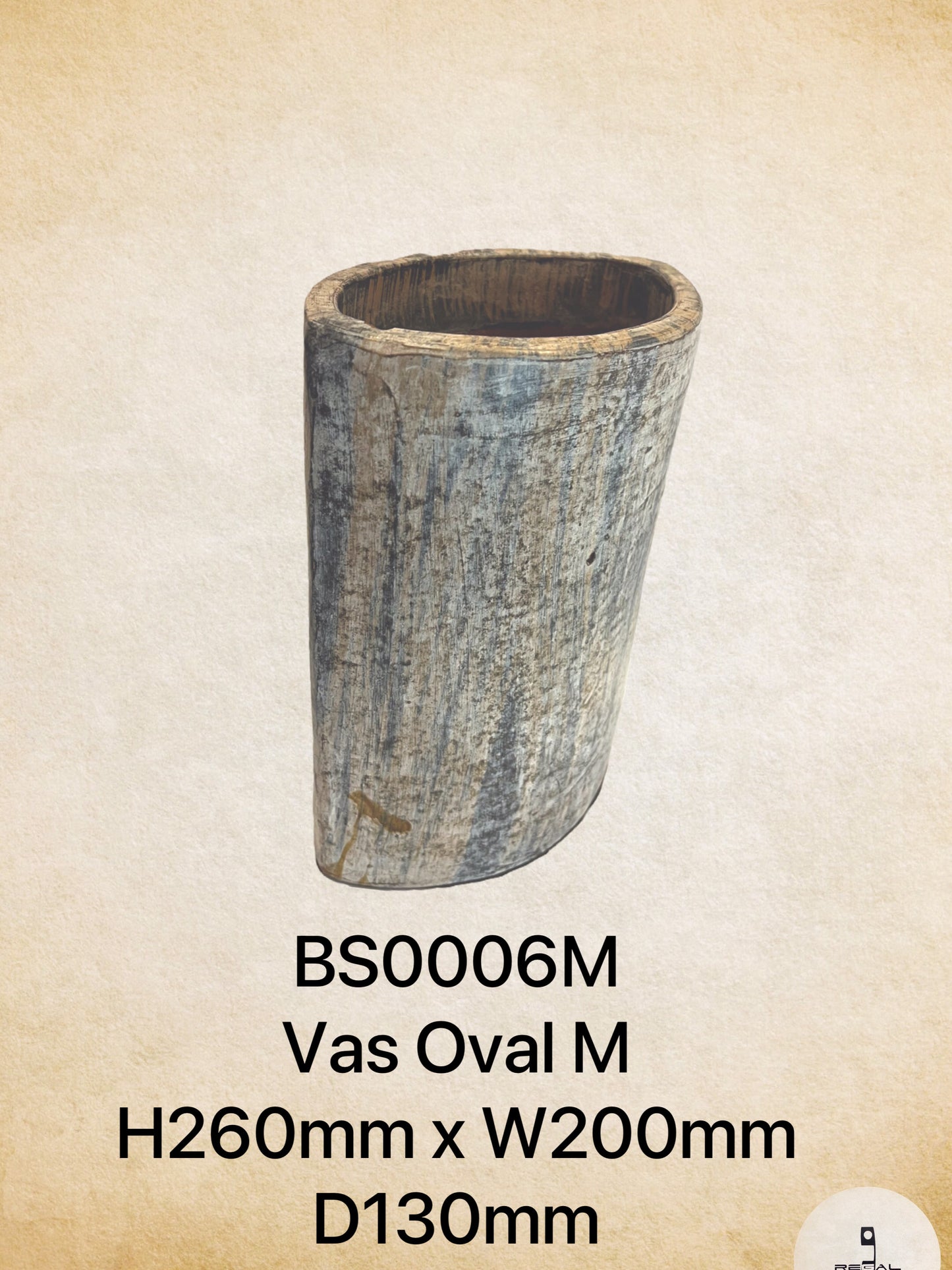 A beige and gray ceramic oval-shaped incense holder with a rustic appearance.