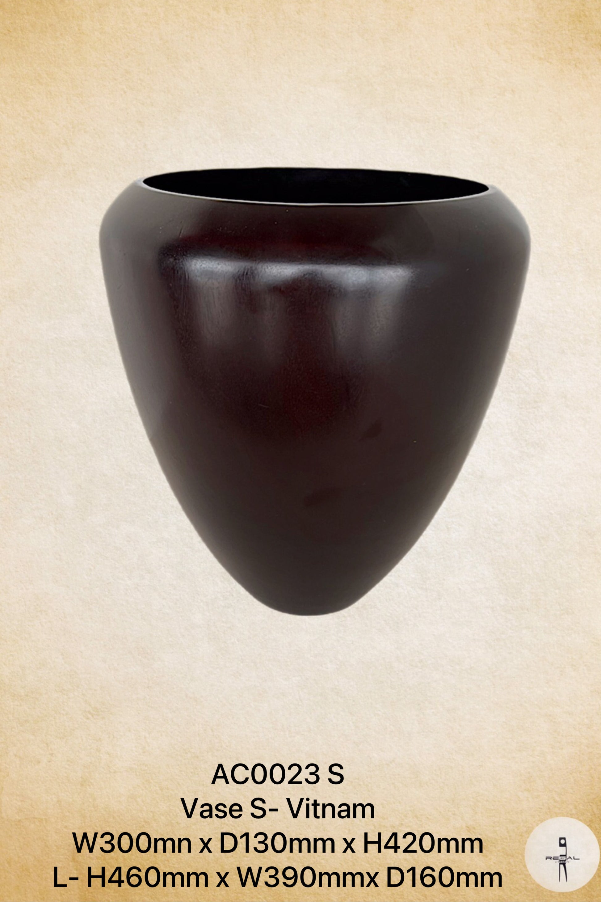 A brown, conical-shaped ceramic vase with a matte finish.