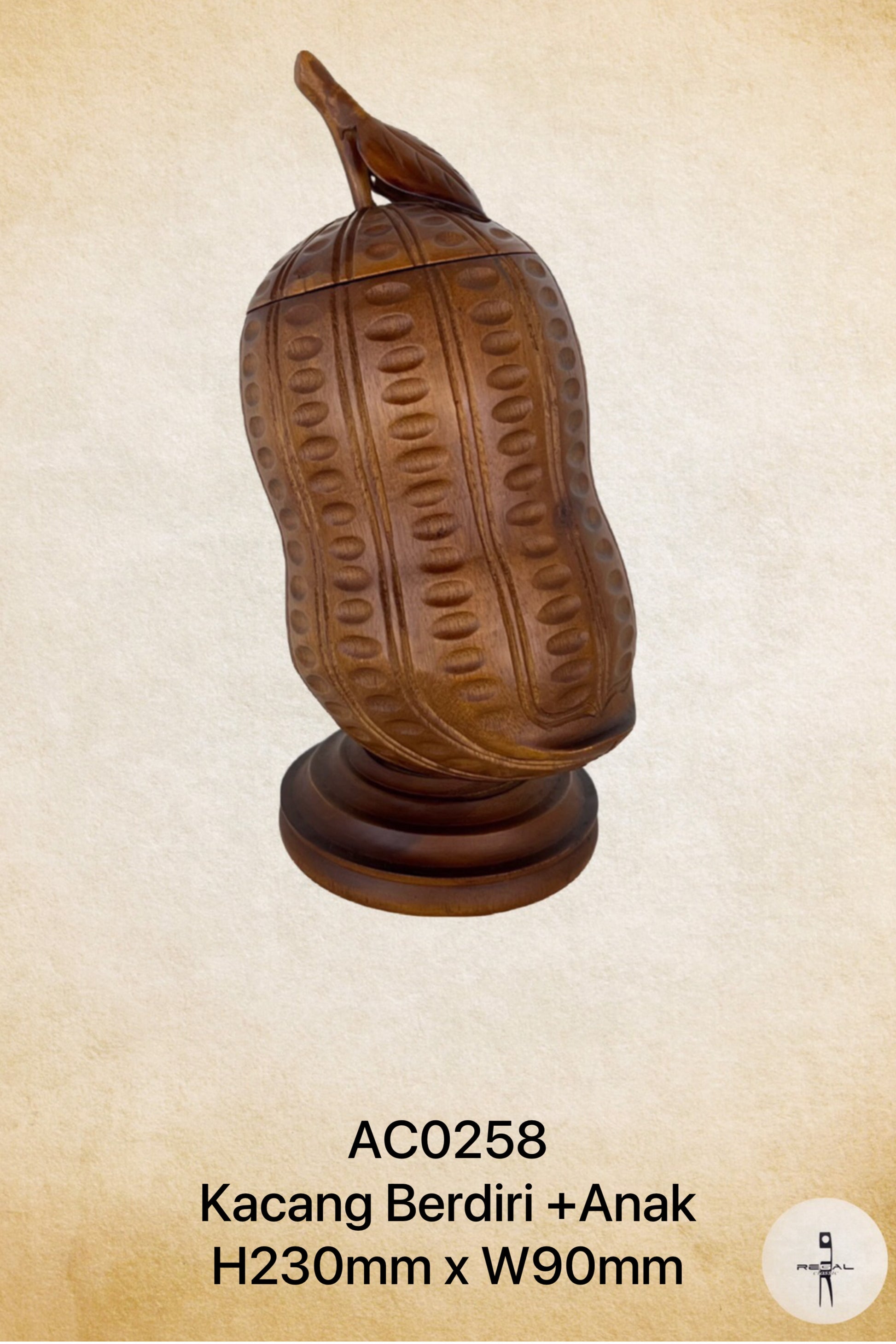 A wooden sculpture of a peanut shell