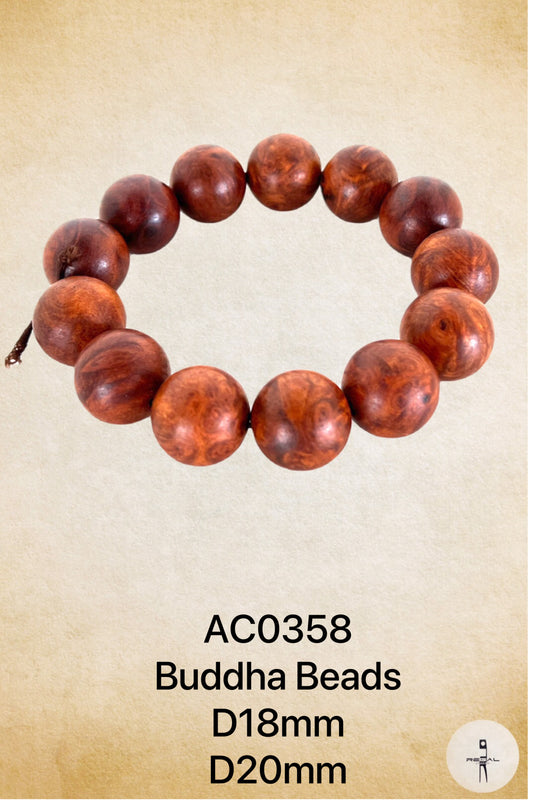 A brown bracelet with Buddha beads, displayed against a textured background. The beads are smooth and uniformly shaped, with a total length of 20mm.