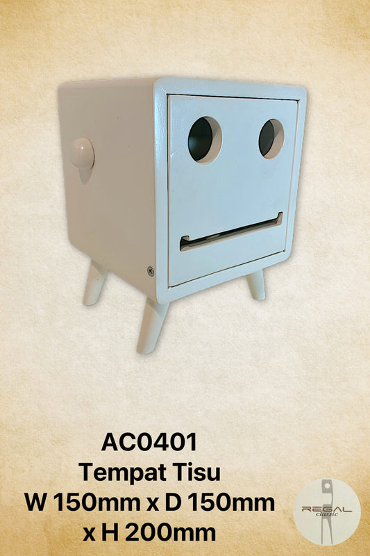 A white music box with a 3D-like design resembling a robot's face on the front side.