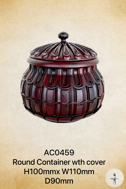 A round red container with a cover, made of wood