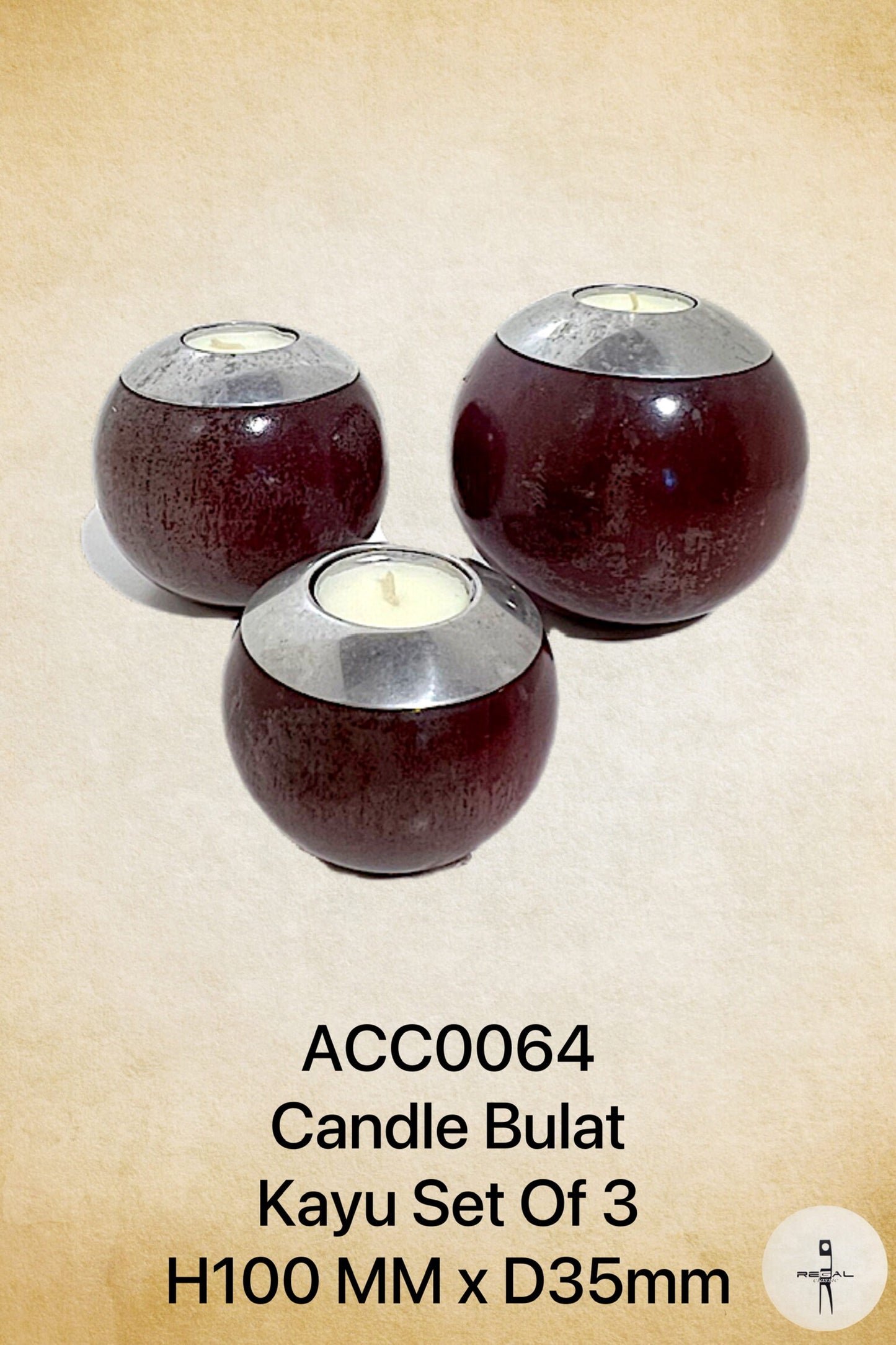 Candle Bulat Kayu ( set of 3 )