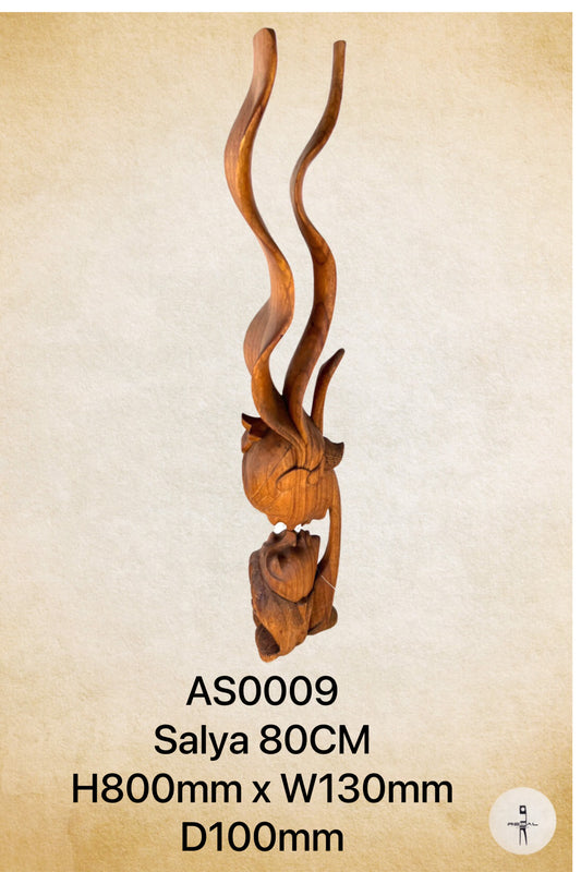 A wooden sculpture stylized with a flowing form
