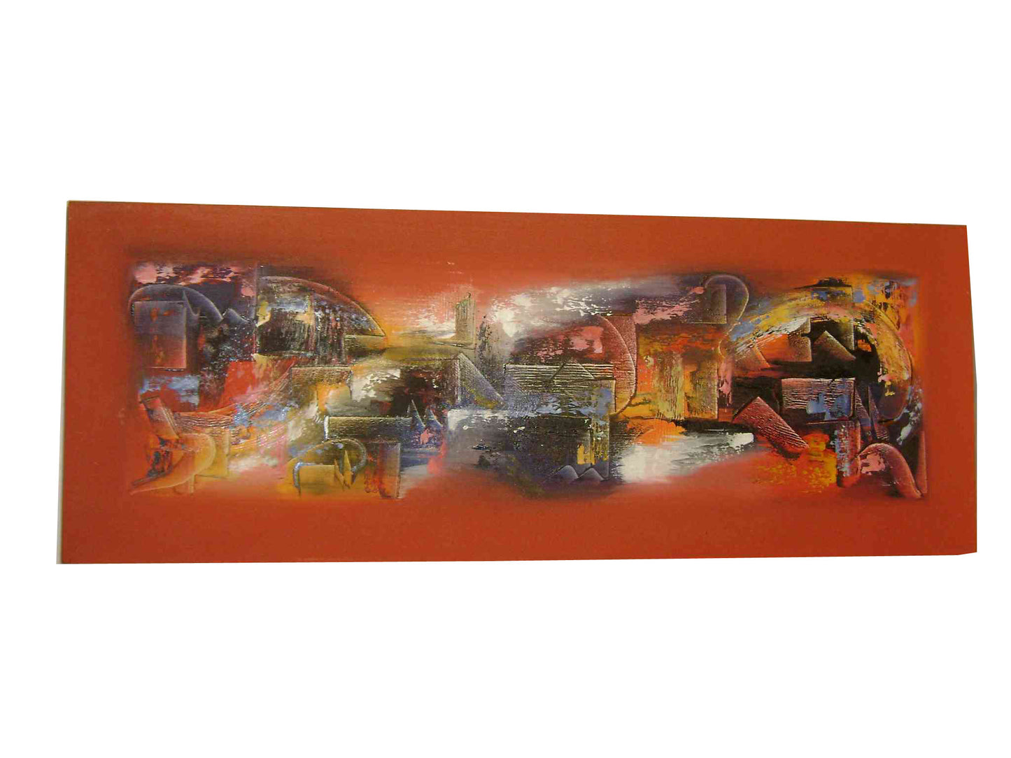 The artwork employs a vibrant palette of oranges, reds, and dark tones, with dynamic brush strokes and a sense of movement.