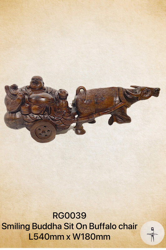 Smiling Buddha Sit on Buffalo Chair