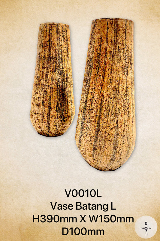 Wooden vase with a natural beige and brown finish, displayed against a neutral background.